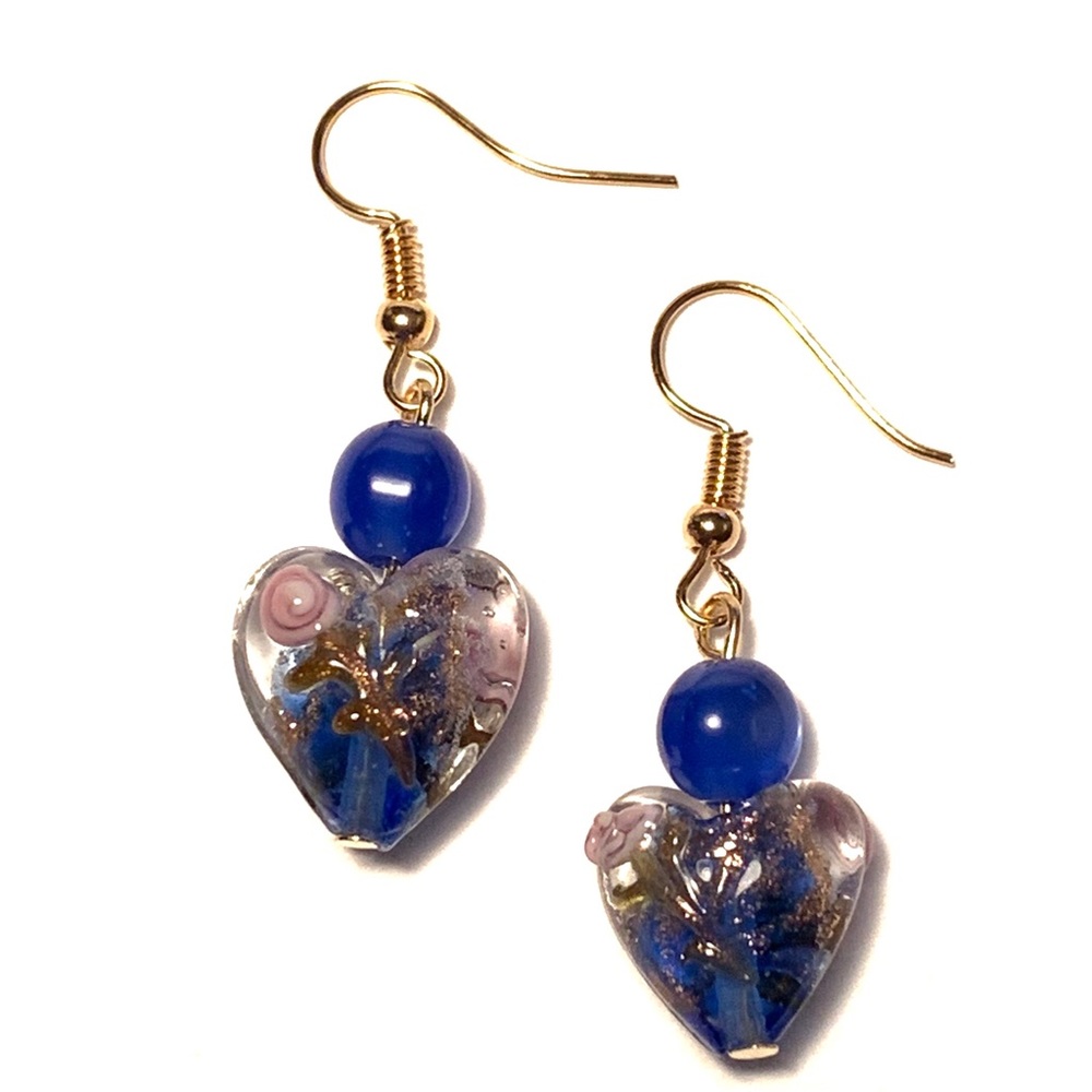 Blue Heart Earrings - Picture 1 of 2